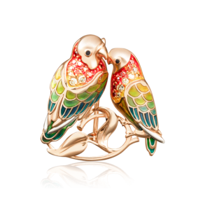 Брошь «Неразлучники» из красного золота с фианитами и эмалью 04-0157-00-404-1110-48