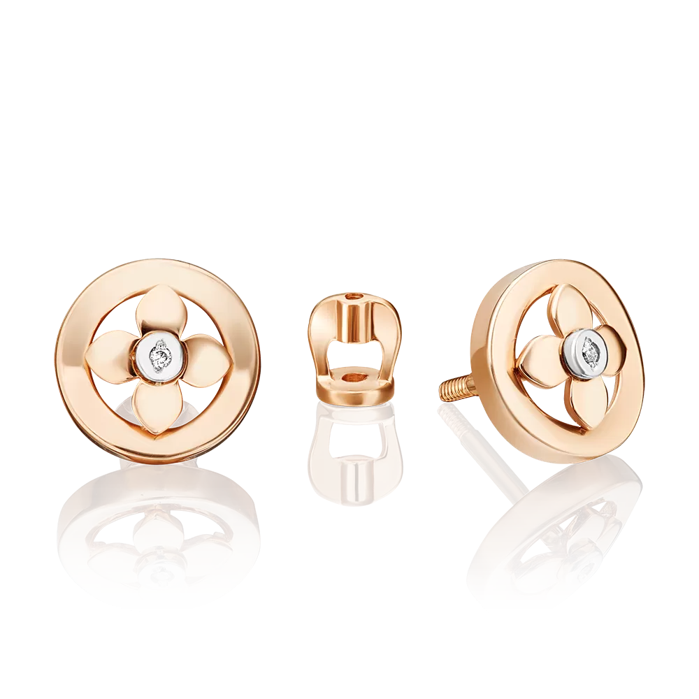 Серьги-пусеты из комбинированного золота с бриллиантом 02-5007-00-101-1111