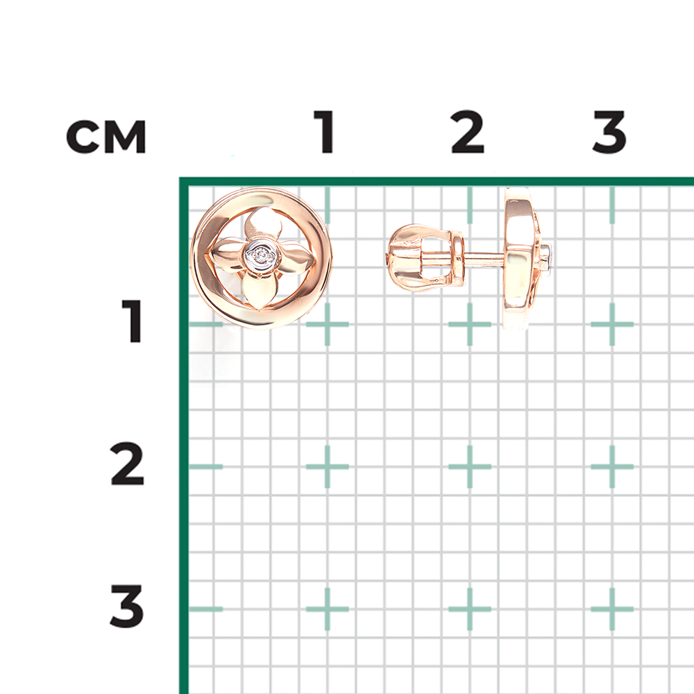 Серьги-пусеты из комбинированного золота с бриллиантом 02-5007-00-101-1111