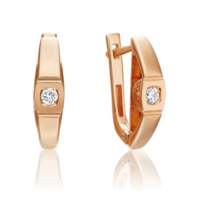 Серьги с английским замком из красного золота с бриллиантом 02-3820-00-101-1110-30