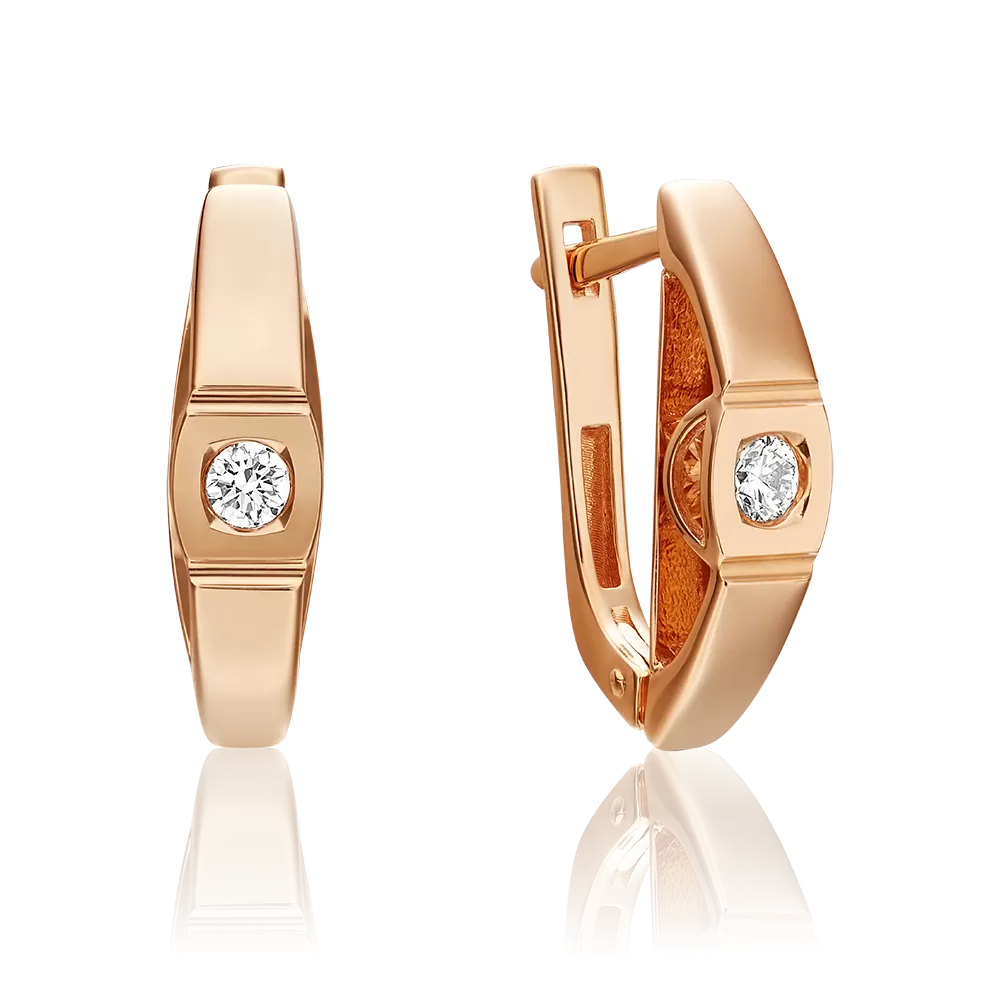 Серьги с английским замком из красного золота с бриллиантом 02-3820-00-101-1110-30