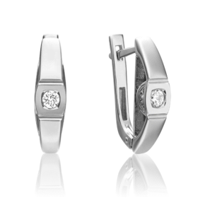 Серьги с английским замком из белого золота с бриллиантом