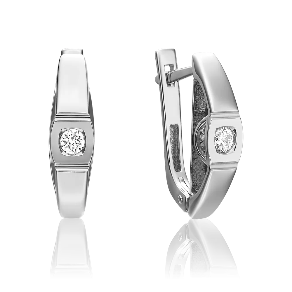 Серьги с английским замком из белого золота с бриллиантом 02-3820-00-101-1120-30