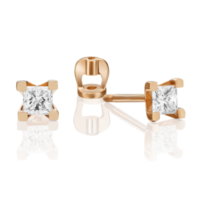 Серьги-пусеты из красного золота с фианитом