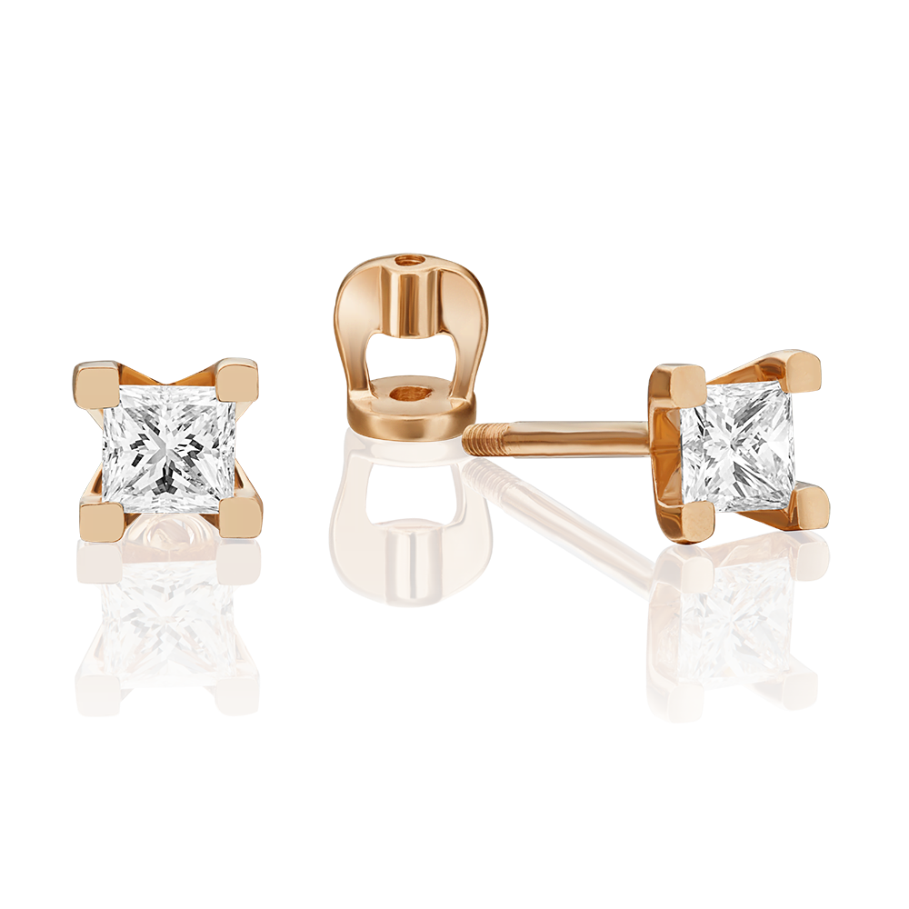 Серьги-пусеты из красного золота с фианитом 02-3821-00-401-1110-03