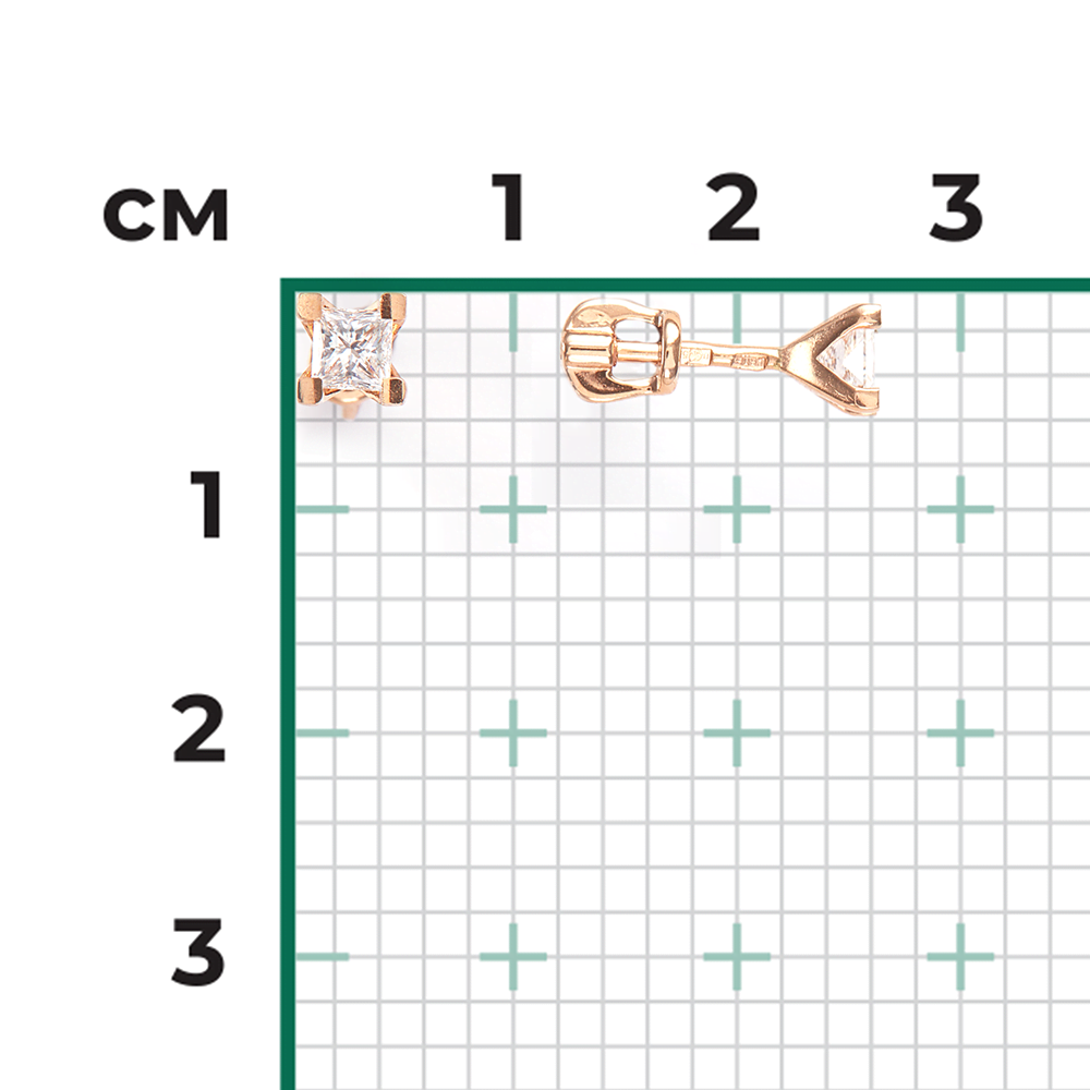 Серьги-пусеты из красного золота с фианитом 02-3821-00-401-1110-03