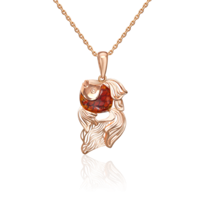 Подвеска «Рыбка» из красного золота с янтарём 03-2608-00-271-1110-46