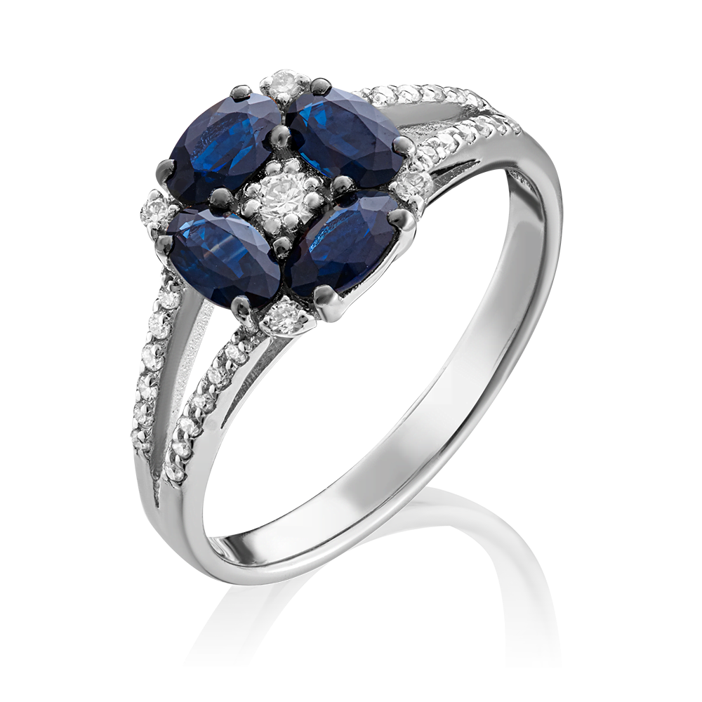 Кольцо из белого золота с сапфирами и бриллиантами 01-1551-00-105-1120-30