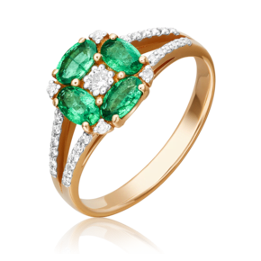 Кольцо из красного золота с изумрудами и бриллиантами 01-1551-00-106-1110-30
