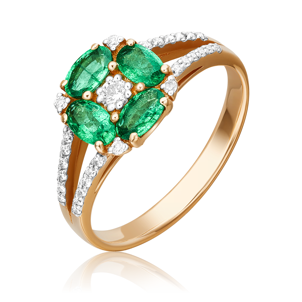 Кольцо из красного золота с изумрудами и бриллиантами 01-1551-00-106-1110-30