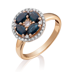 Кольцо из красного золота с сапфирами и бриллиантами