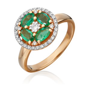 Кольцо из красного золота с изумрудами и бриллиантами 01-1552-00-106-1110-30