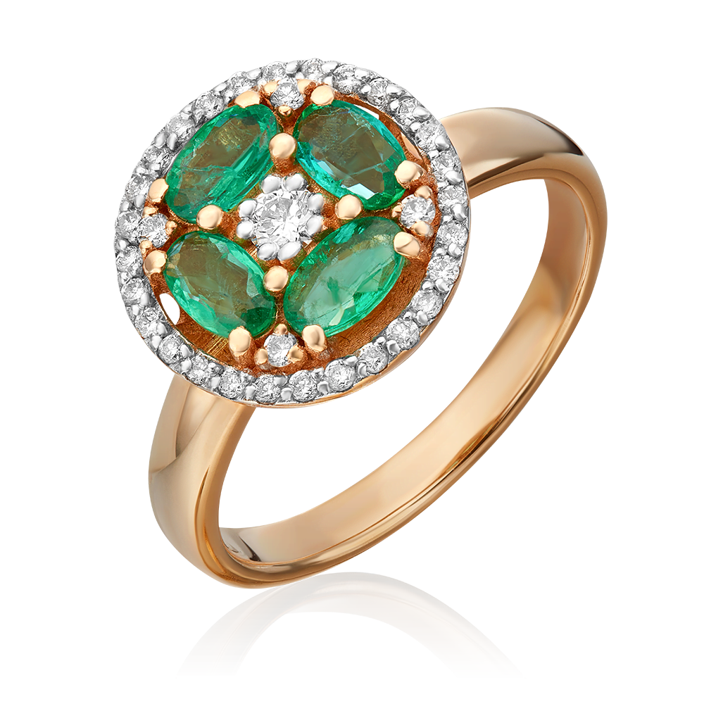 Кольцо из красного золота с изумрудами и бриллиантами 01-1552-00-106-1110-30