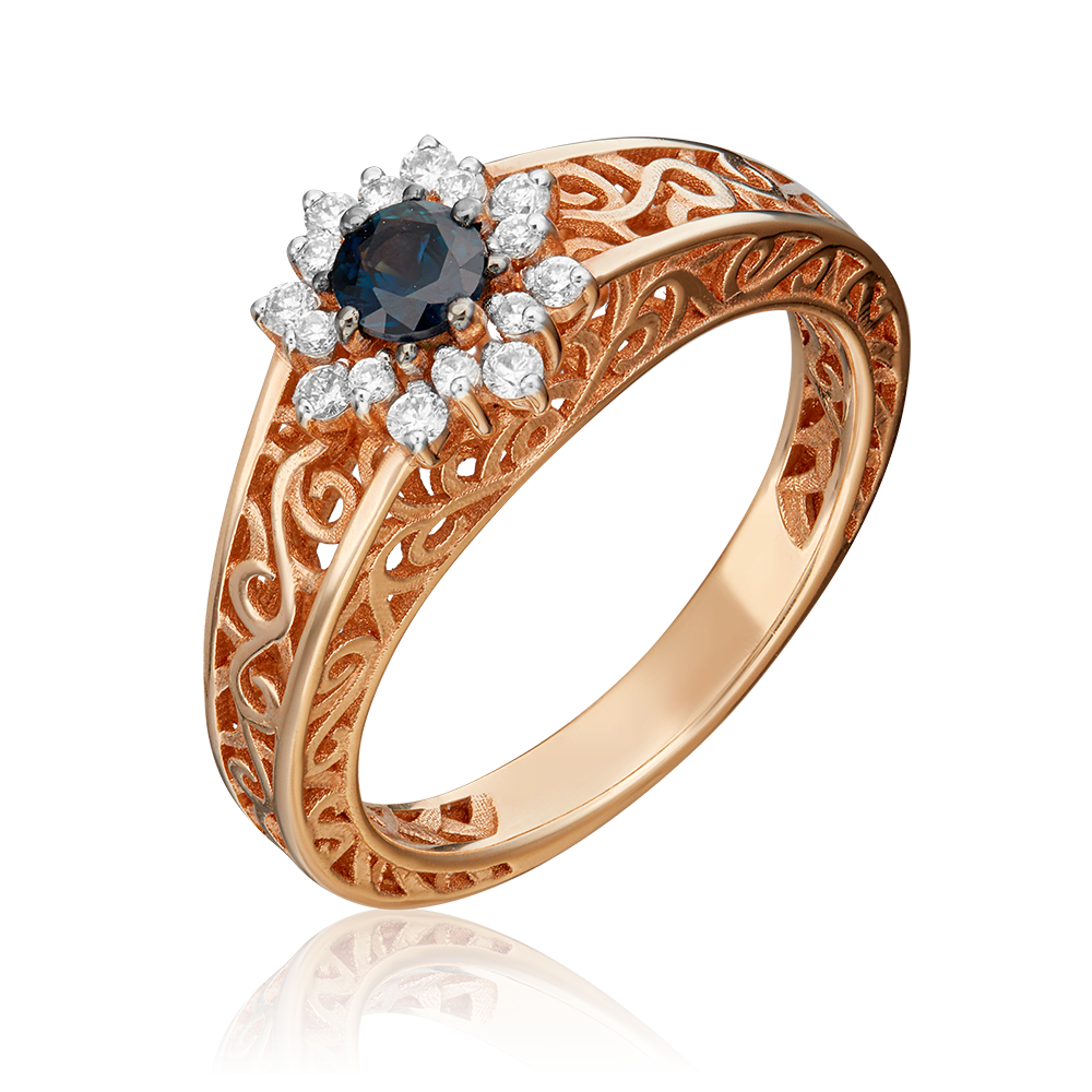 Кольцо из красного золота с сапфиром и бриллиантами 01-1553-00-105-1110-30