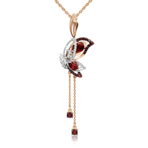 Подвеска «Изящная бабочка» из комбинированного золота с гранатами и натуральными топазами white 03-3138-00-264-1111-46