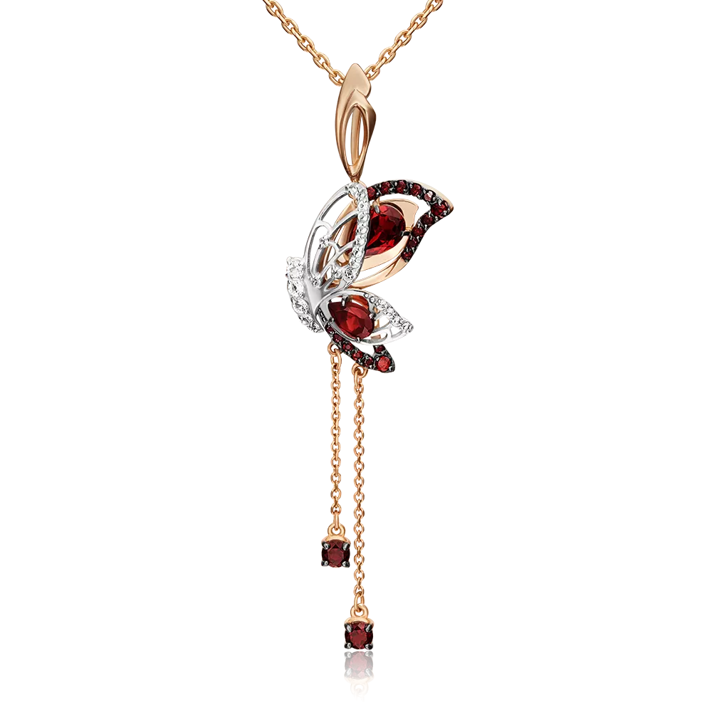 Подвеска «Изящная бабочка» из комбинированного золота с гранатами и натуральными топазами white 03-3138-00-264-1111-46