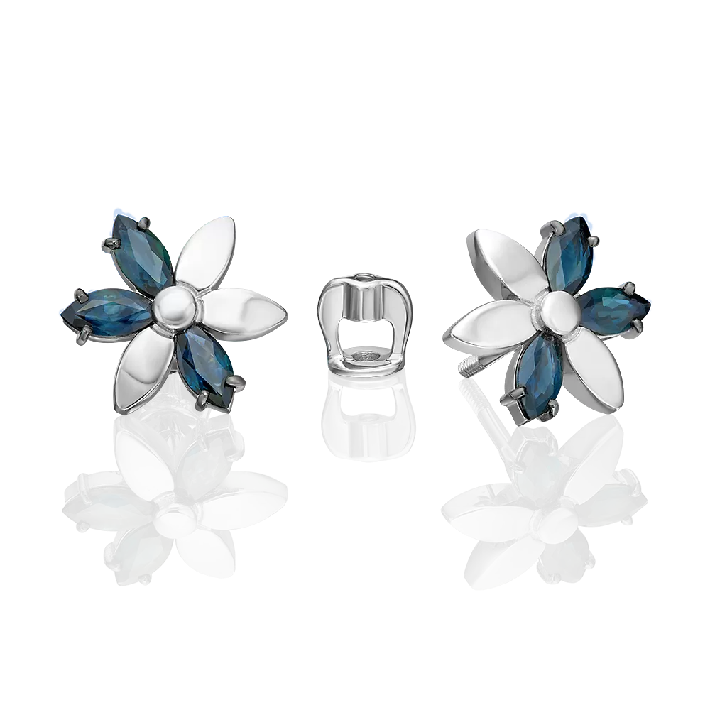 Серьги-пусеты из белого золота с сапфирами 02-5490-00-102-1120