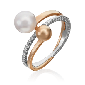 Кольцо из комбинированного золота с жемчугом культивированным 01-5333-00-301-1111-31