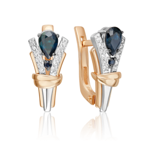 Серьги с английским замком из комбинированного золота с сапфирами и бриллиантами 02-5218-00-105-1111