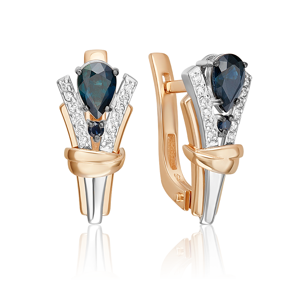 Серьги с английским замком из комбинированного золота с сапфирами и бриллиантами 02-5218-00-105-1111