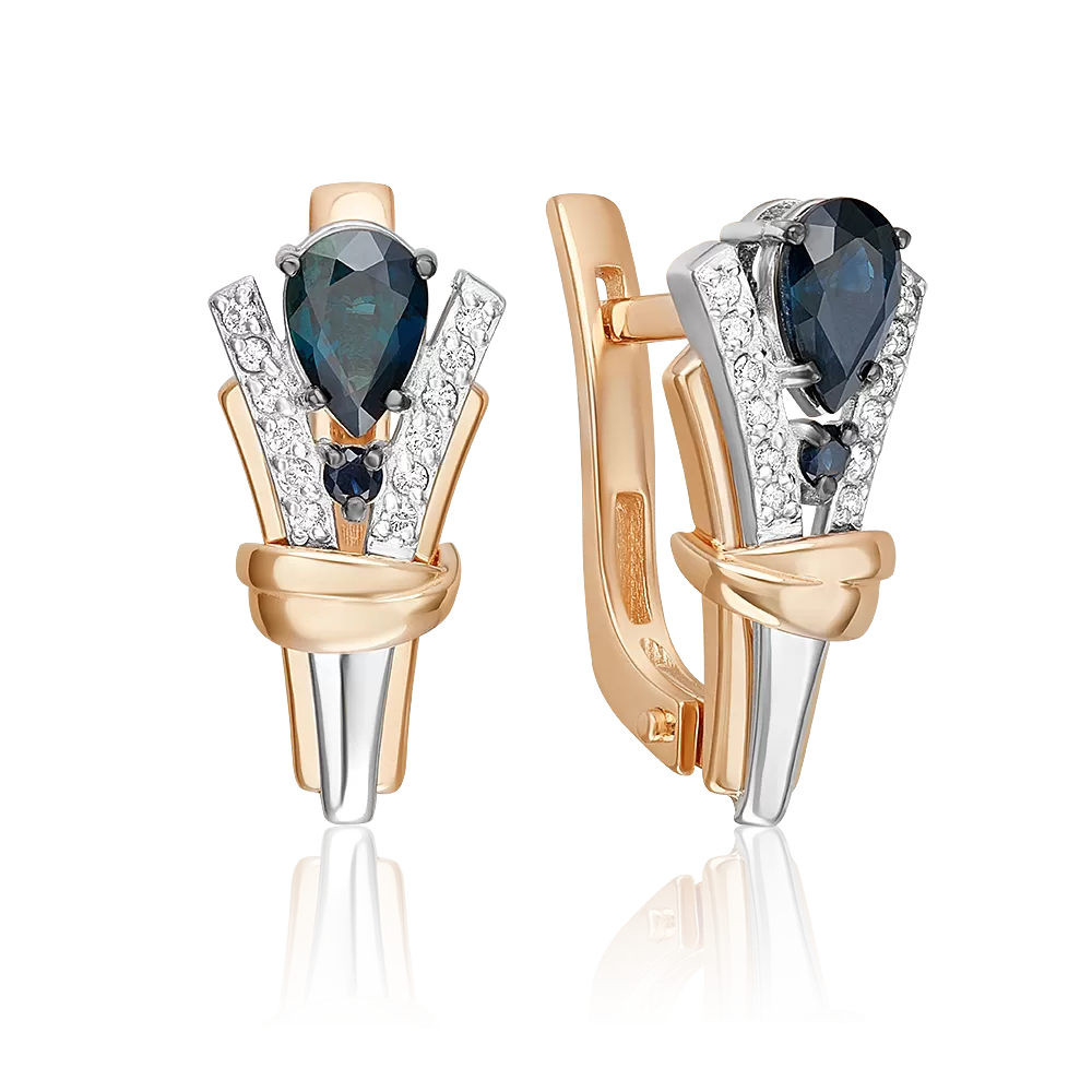 Серьги с английским замком из комбинированного золота с сапфирами и бриллиантами 02-5218-00-105-1111