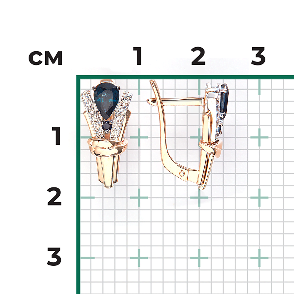 Серьги с английским замком из комбинированного золота с сапфирами и бриллиантами 02-5218-00-105-1111