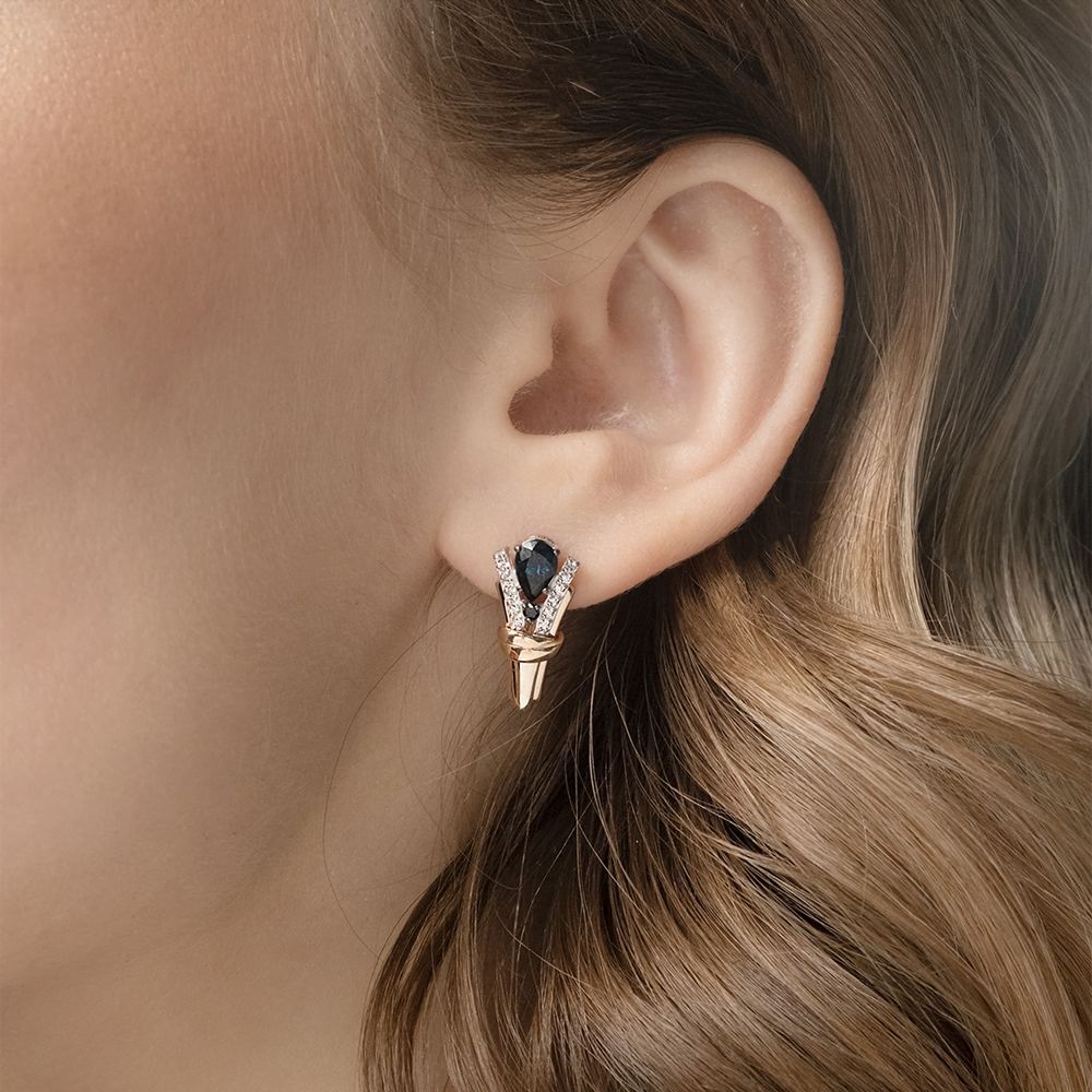 Серьги с английским замком из комбинированного золота с сапфирами и бриллиантами 02-5218-00-105-1111