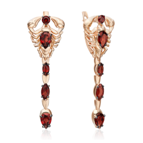 Серьги «Скорпионы» с английским замком из красного золота с гранатами 02-5294-00-204-1110