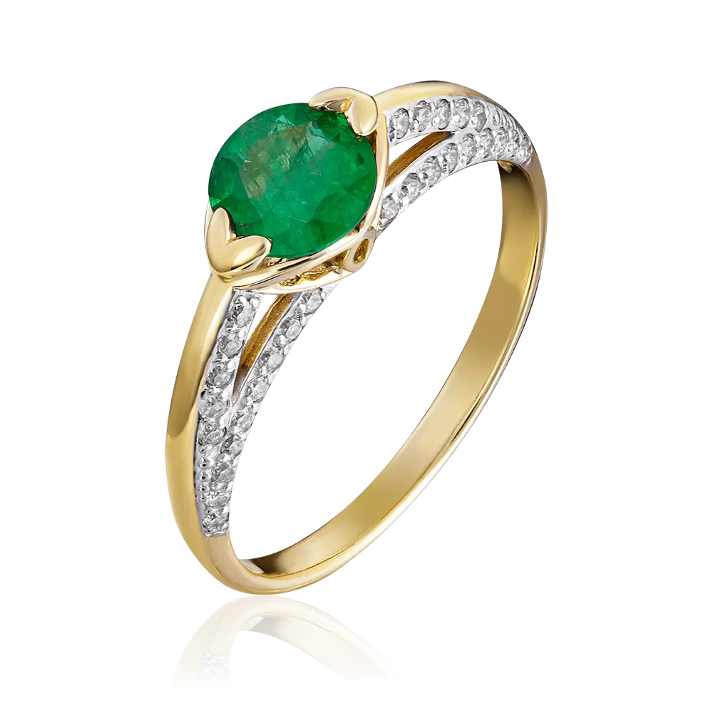 Кольцо из лимонного золота с изумрудом и бриллиантами 01-1421-00-106-1130-30