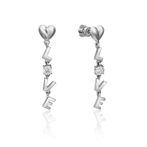 Серьги-пусеты из белого золота с фианитом