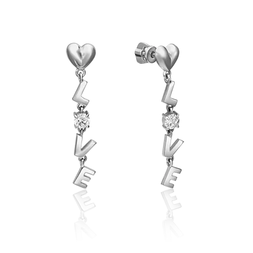Серьги-пусеты «Любовь» из белого золота с фианитом 02-4494-00-401-1120-03
