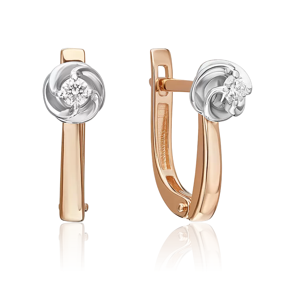 Серьги с английским замком из комбинированного золота с бриллиантом 02-5341-00-101-1111