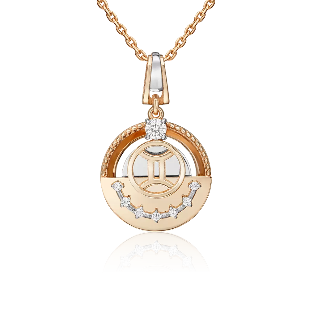 Подвеска «Знак зодиака Близнецы» из комбинированного золота с фианитами 03-3463-06-401-1111