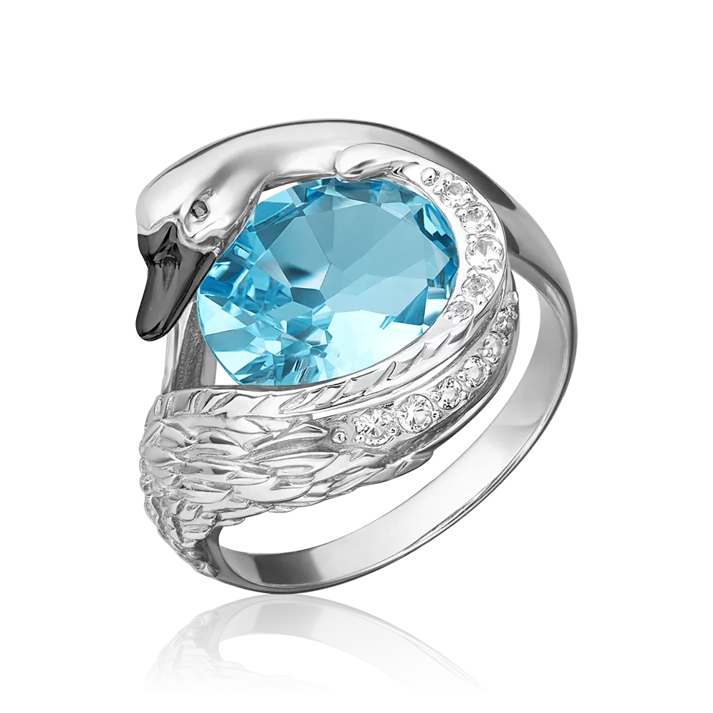 Кольцо «Лебедь» из белого золота с топазом и натуральными топазами white 01-5464-00-201-1120-46