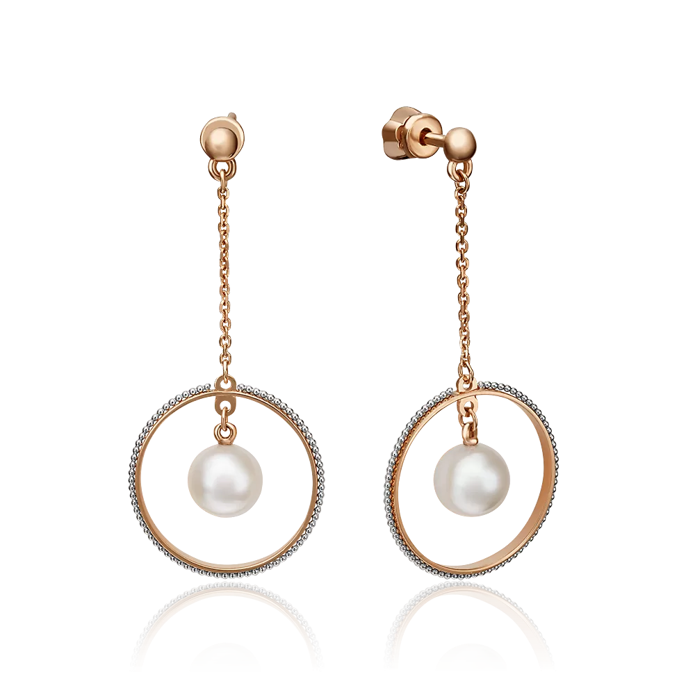 Серьги-пусеты из комбинированного золота с жемчугом культивированным 02-4398-00-301-1111-31