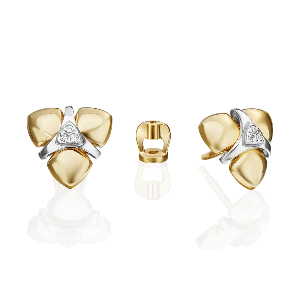 Серьги-пусеты из комбинированного золота с бриллиантами 02-4989-00-101-1121