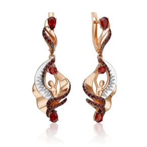 Серьги «Стихия Огня» из комбинированного золота с гранатами 02-5185-00-204-1111