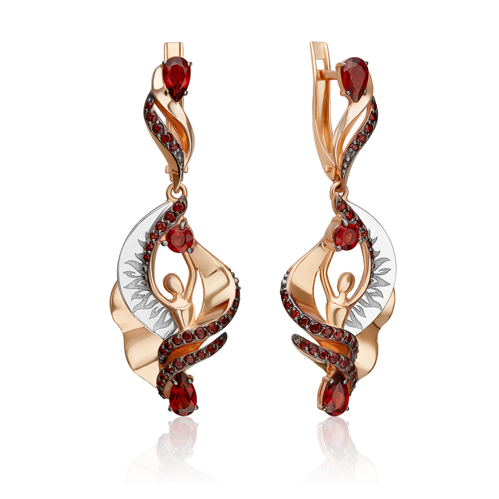 Серьги «Стихия Огня» из комбинированного золота с гранатами 02-5185-00-204-1111