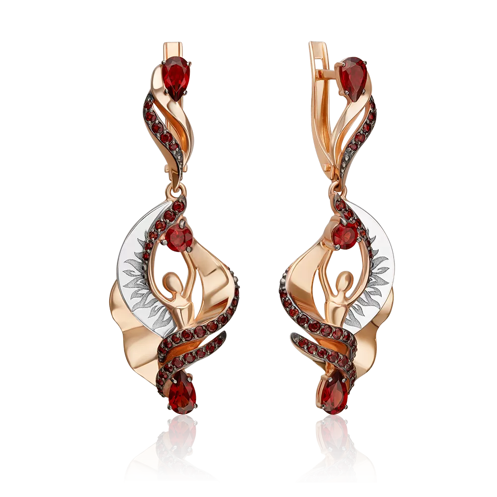 Серьги «Стихия Огня» из комбинированного золота с гранатами 02-5185-00-204-1111