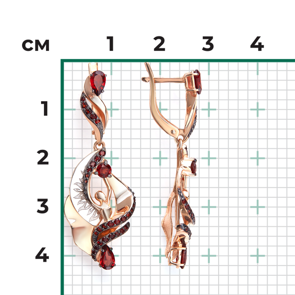 Серьги «Стихия Огня» из комбинированного золота с гранатами 02-5185-00-204-1111
