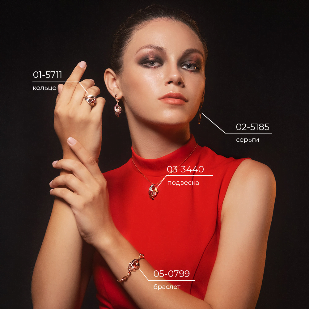 Серьги «Стихия Огня» из комбинированного золота с гранатами 02-5185-00-204-1111