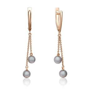 Серьги с английским замком из красного золота с жемчугом культивированным 02-4379-00-301-1110-31