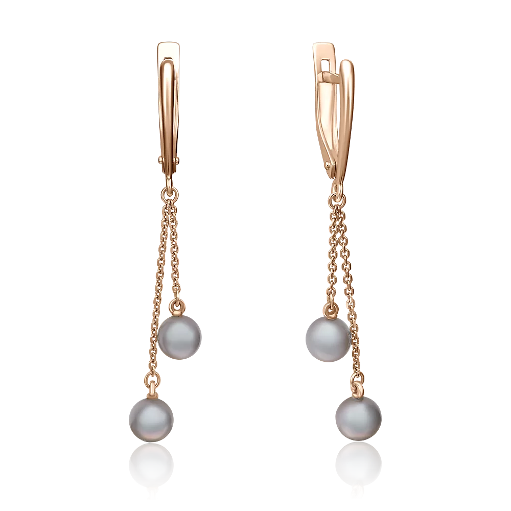 Серьги с английским замком из красного золота с жемчугом культивированным 02-4379-00-301-1110-31