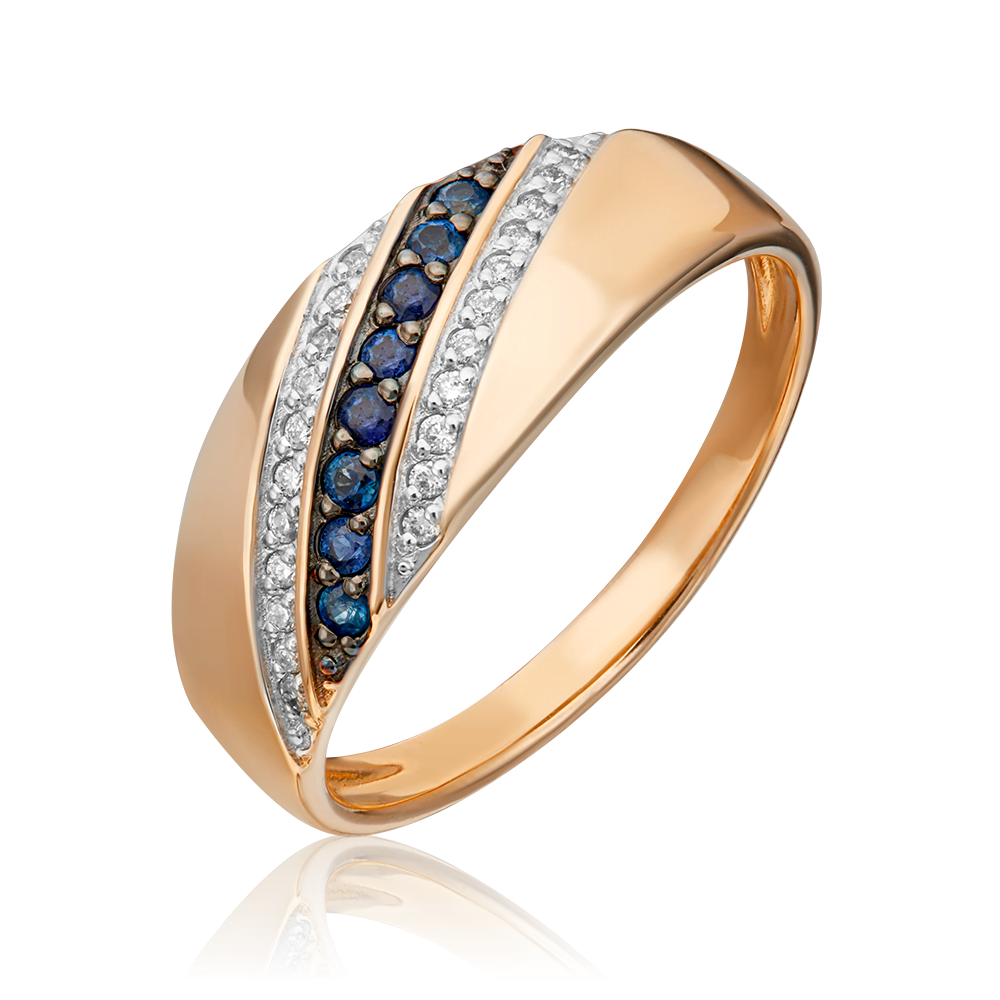 Кольцо из красного золота с сапфирами и бриллиантами 01-1072-00-105-1110-30