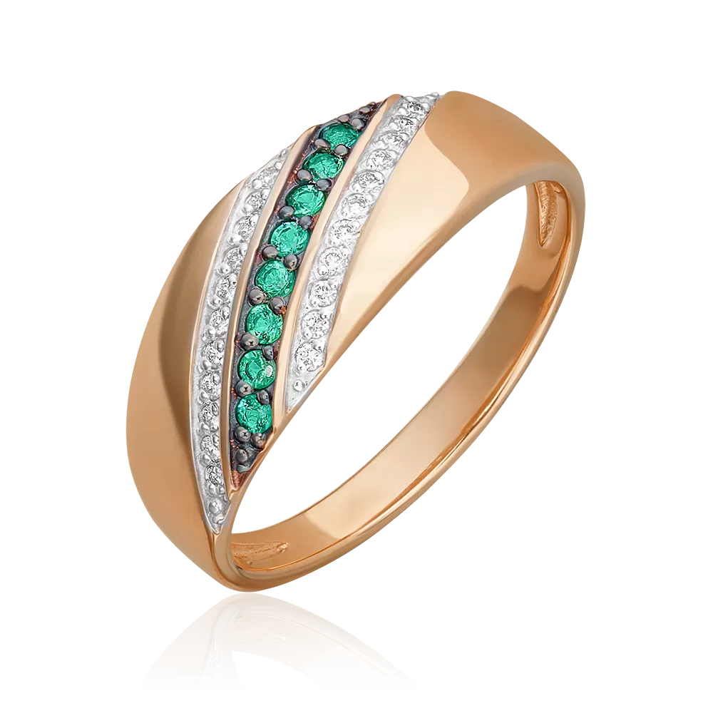 Кольцо из красного золота с изумрудами и бриллиантами 01-1072-00-106-1110-30