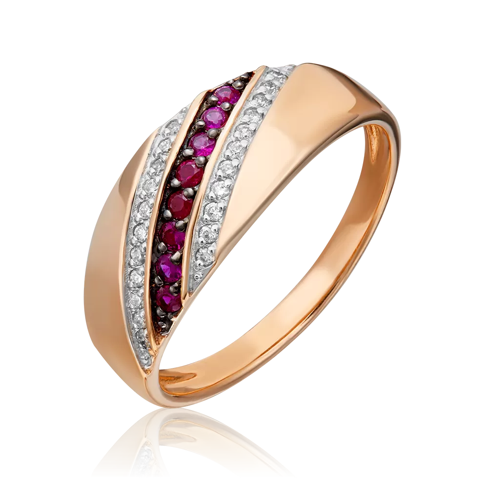 Кольцо из красного золота с рубинами и бриллиантами 01-1072-00-107-1110-30