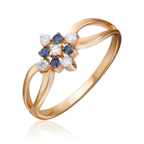 Кольцо из красного золота с бриллиантами и сапфирами 01-1074-00-105-1110-30