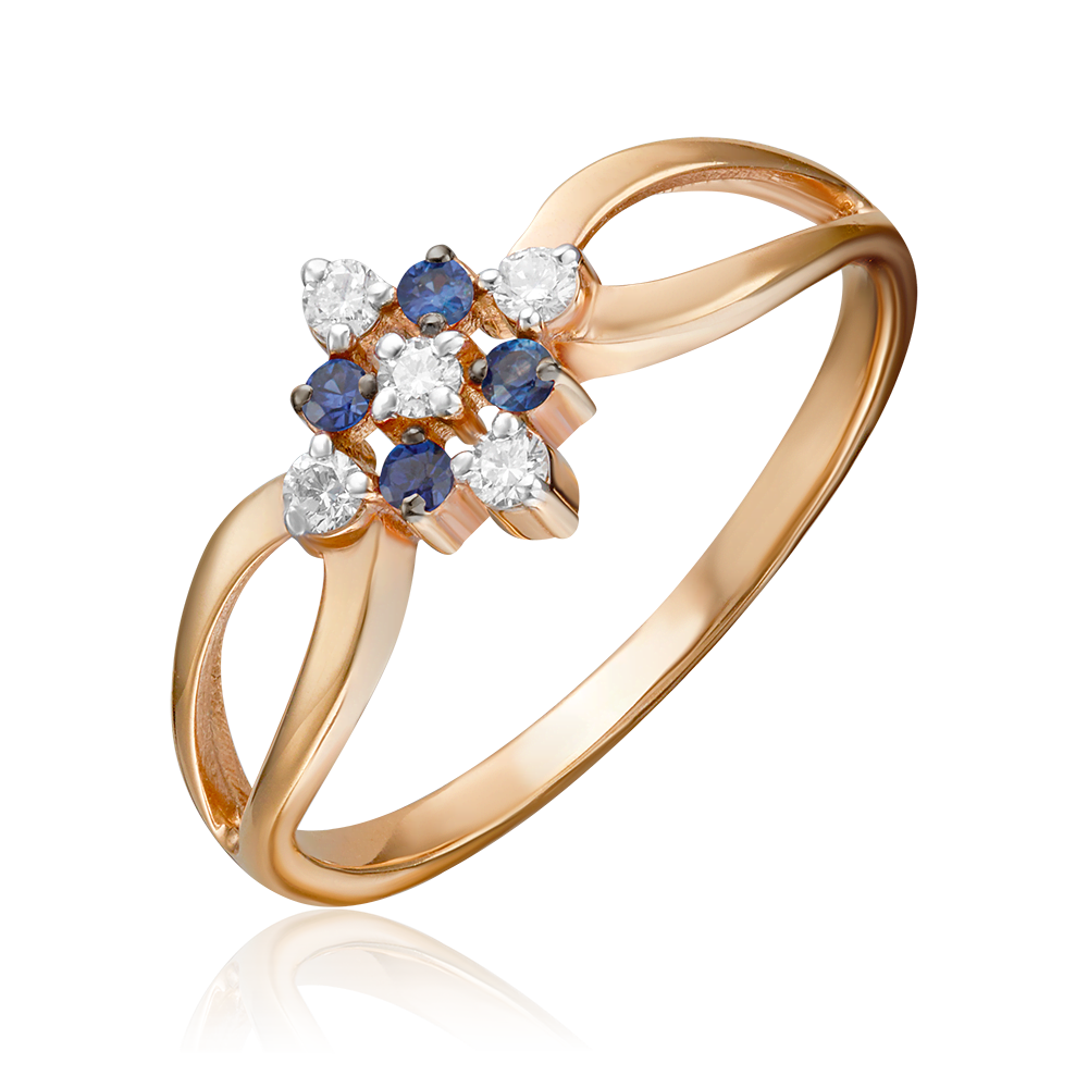 Кольцо из красного золота с бриллиантами и сапфирами 01-1074-00-105-1110-30