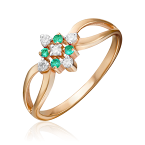 Кольцо из красного золота с бриллиантами и изумрудами 01-1074-00-106-1110-30