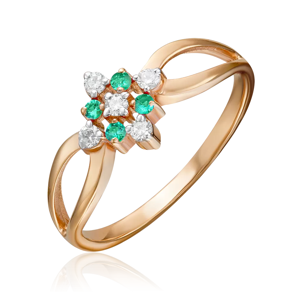 Кольцо из красного золота с бриллиантами и изумрудами 01-1074-00-106-1110-30